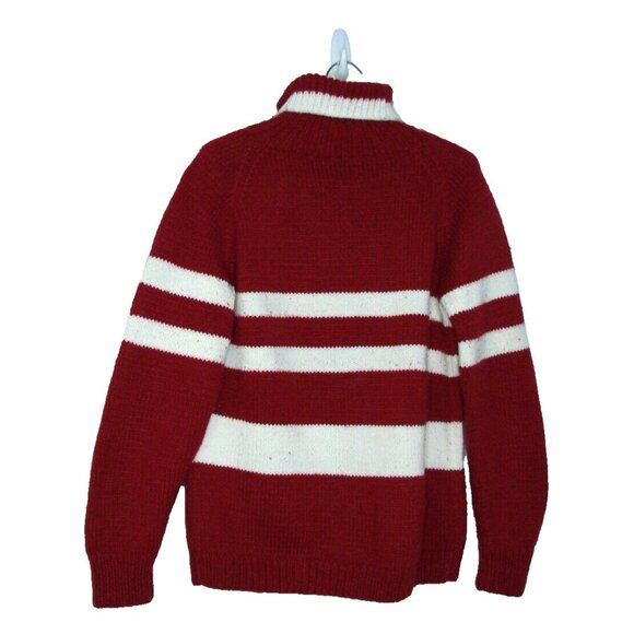 Handmade Hand Knit Pullover Sweater Turtleneck Size Med Crochet Warm Striped Vtg - Picture 2 of 13